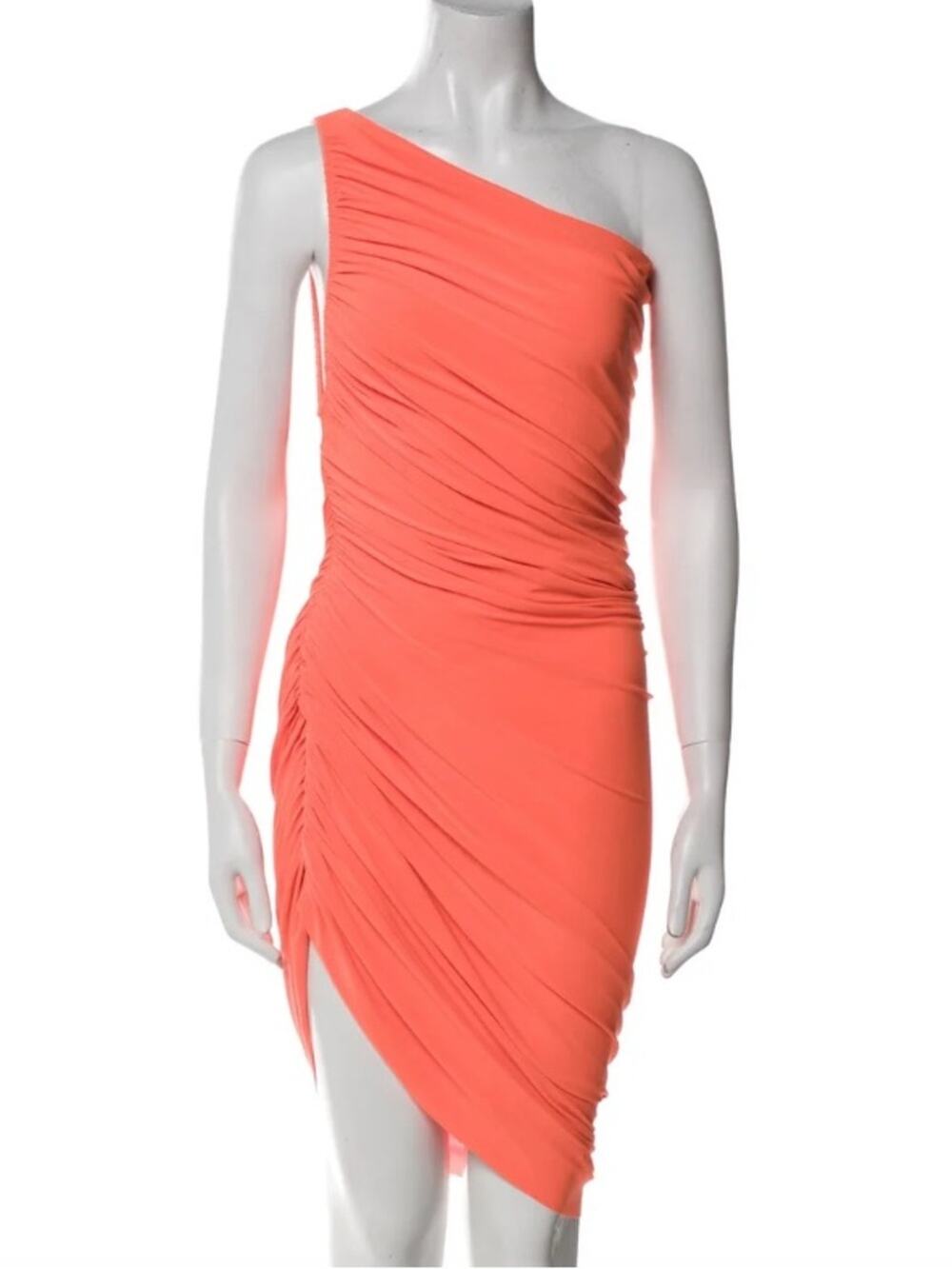 Norma Kamali $215 Diana Ruched One-Shoulder Dress Papaya XS 34 (sz 2) EUC